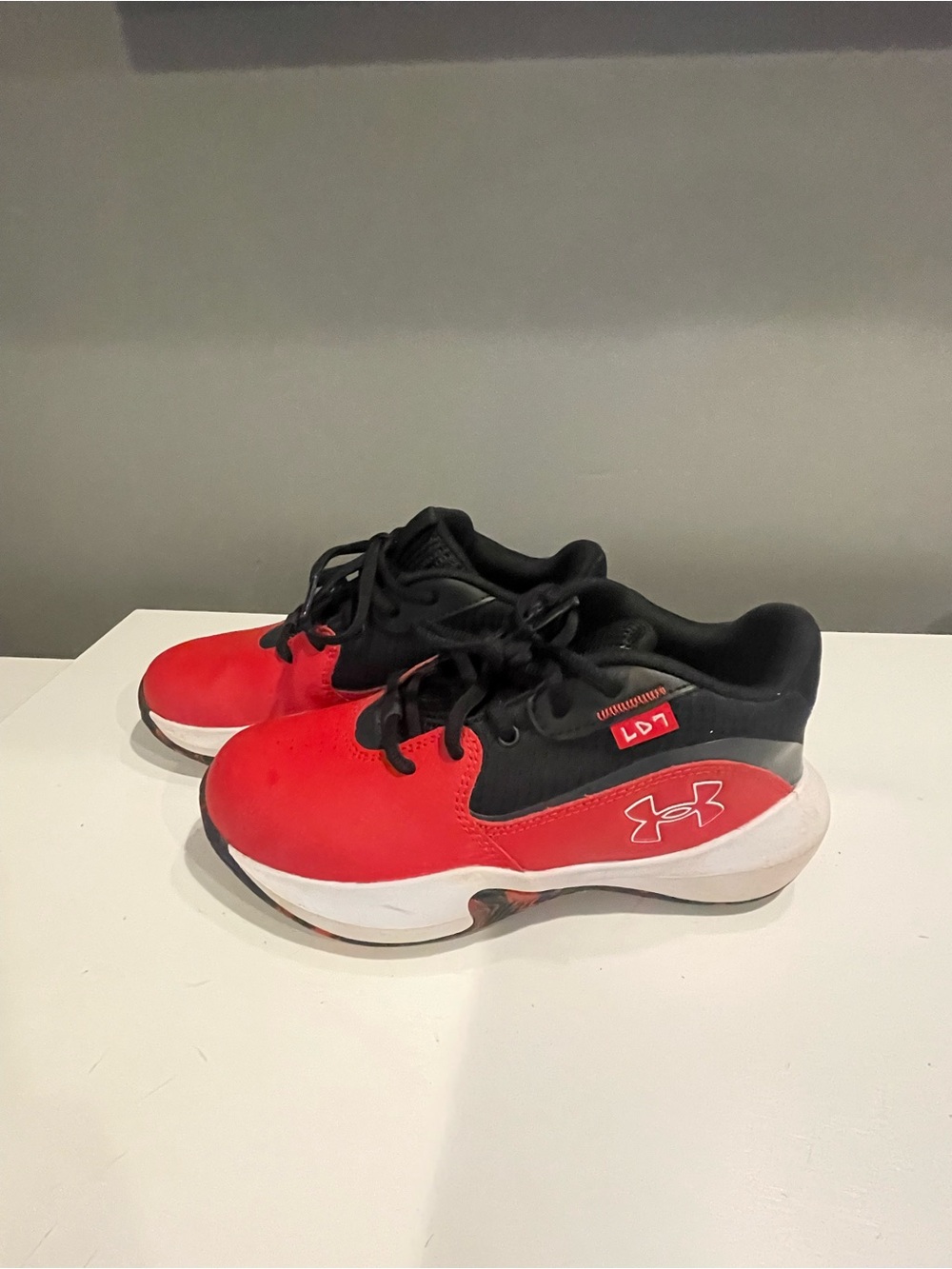 Boys Under Armour Kids Red and Black Lace-Up Sneakers